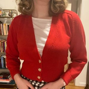 Vintage Red Cropped Cardigan With Pearl Buttons